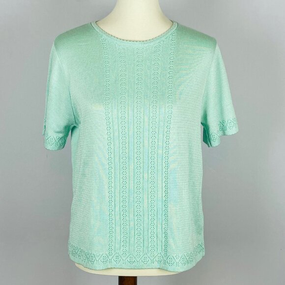 Alfred Dunner SS Lightweight Sweater Sz S Seafoam Green Decorative Stitch Office - Picture 1 of 6